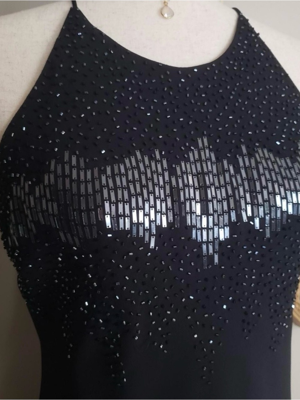 Women’s Vintage Cachet Black Beaded Halter Dress